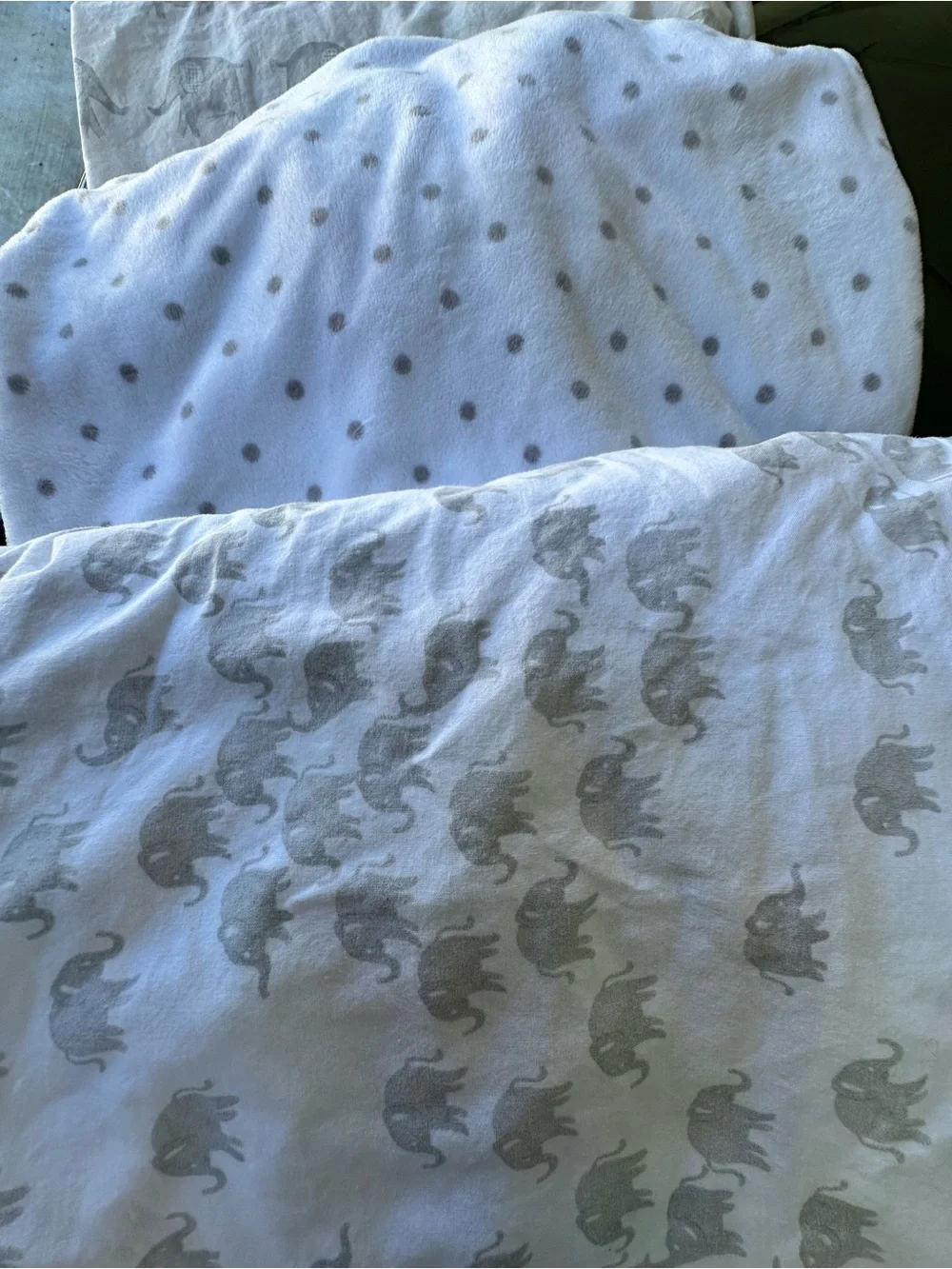 Pottery Barn Kids Baby Crib Bedding with Elephants, Polka Dot Prints & Santa